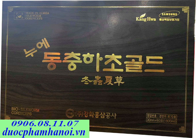Đông trùng hạ thảo hộp gỗ đen dạng nước KangHwa 60 gói Hàn Quốc