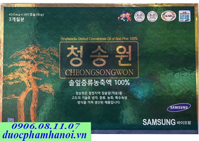 Tinh Dầu Thông Đỏ Samsung Cheongsongwon Hộp Xanh 180 Viên Hàn Quốc